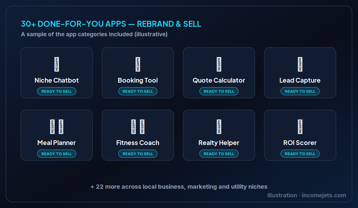 Snap Apps AI library of 30+ done-for-you apps ready to rebrand and sell