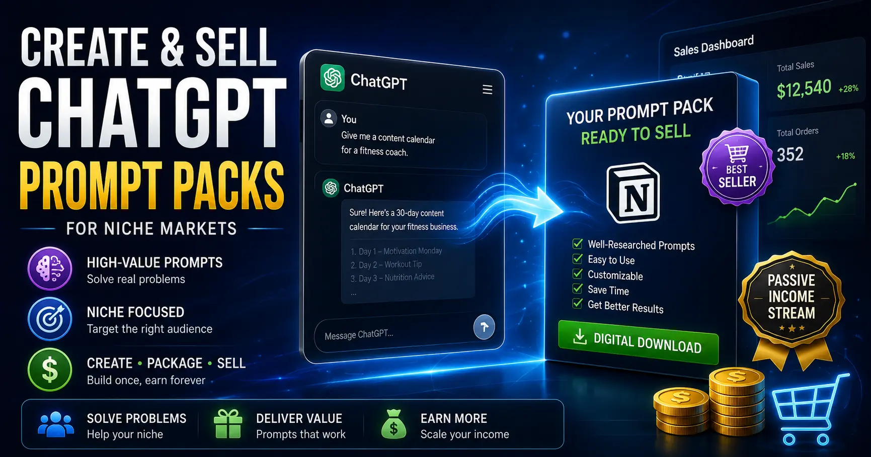 How to create and sell ChatGPT prompt packs for profit guide cover