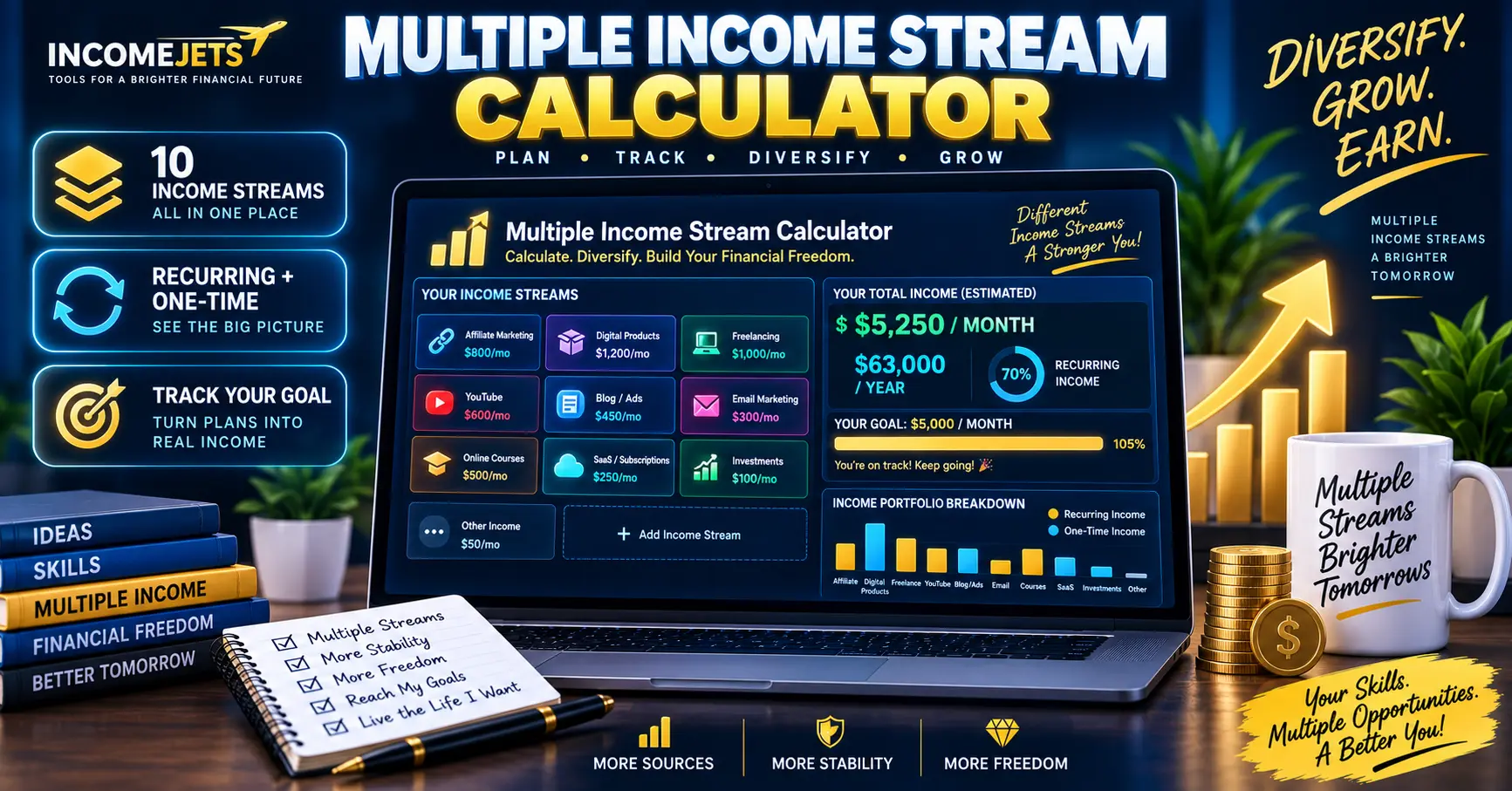  Multiple Income Stream Calculator for tracking income from different sources  